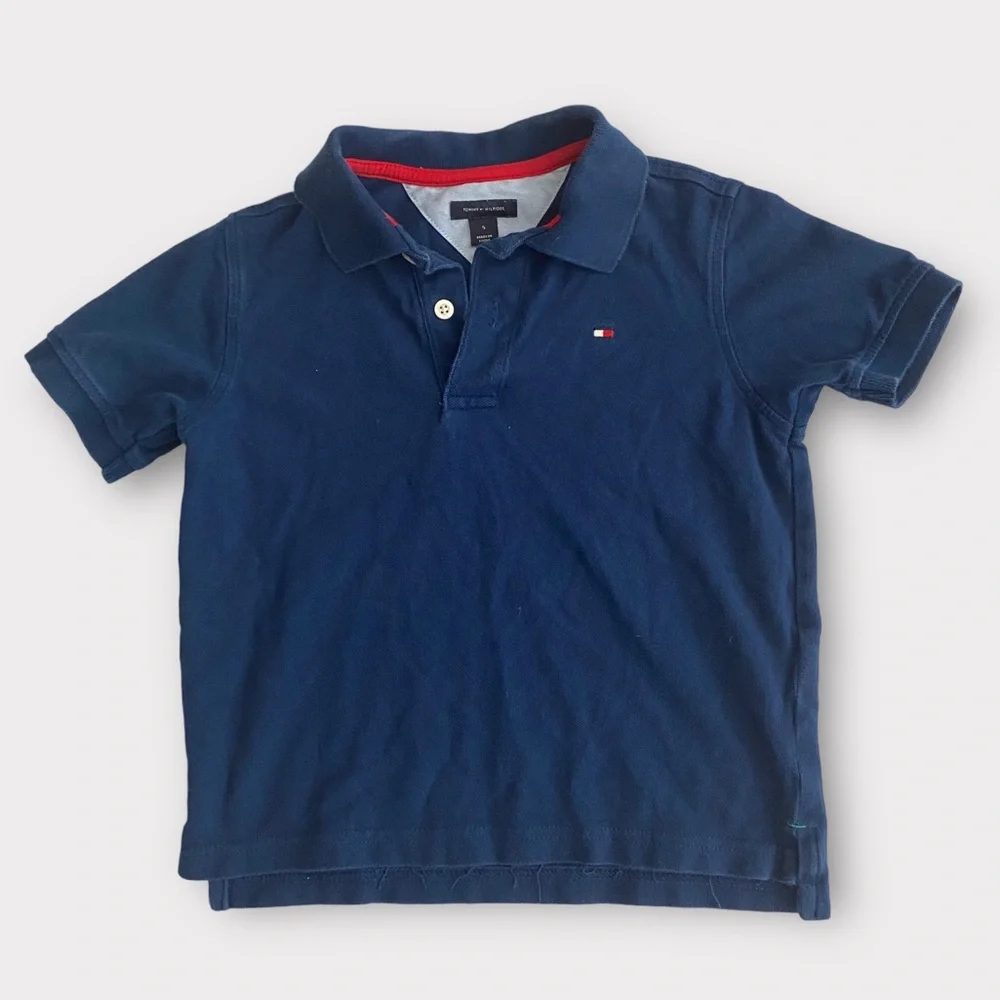 Tommy Hilfiger Boys Child Polo Shirt Size 5 100% Cotton Short Sleeve Navy Preppy